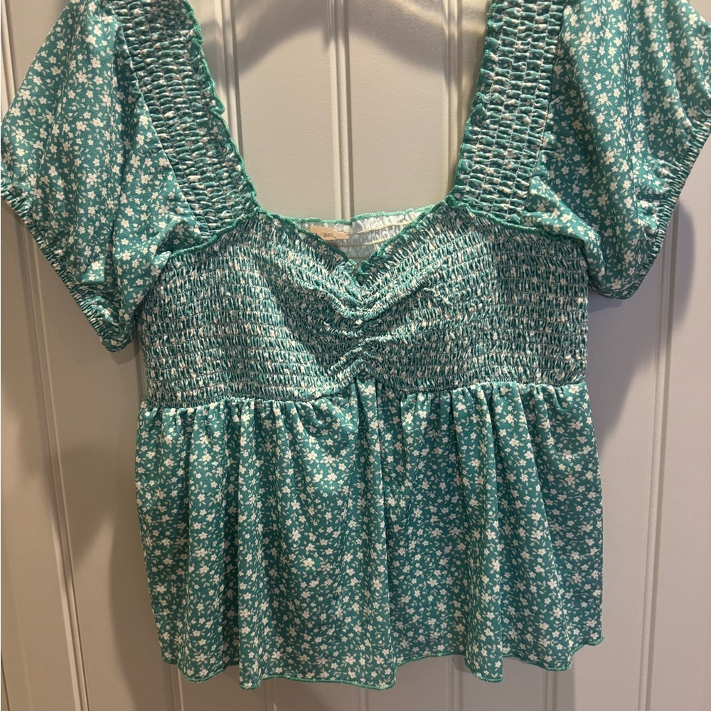 Floral Green Smocked Women's Top